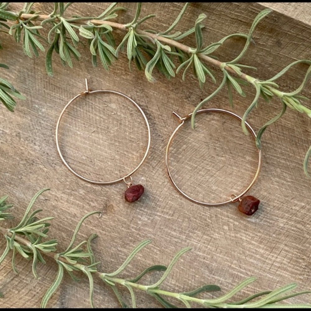 Raw Ruby Rose Gold Hoop Earrings